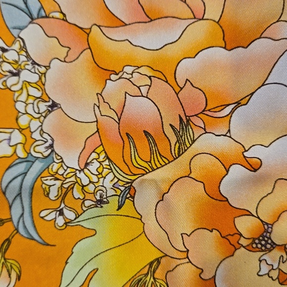 New Shanghai Story 100% Silk Orange Floral Dragon Print Scarf - Picture 5 of 9